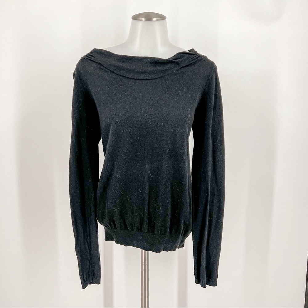 Anthropologie Sparrow Black Rabbit Hair Sweater Crochet Back
